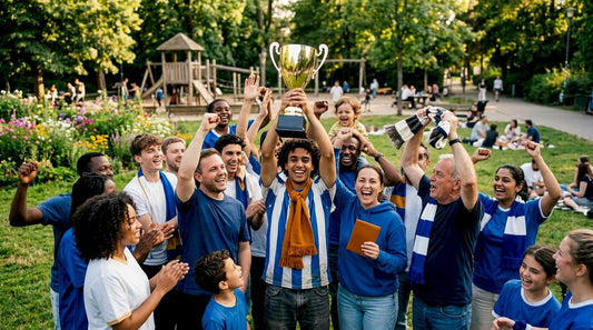 Susținătorii s-au adunat în piață și au sărbătorit cu trofeul uriaș, plini de entuziasm și bucurie.